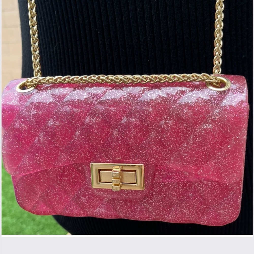 Pink Jelly Quilted Gold Chain Bag